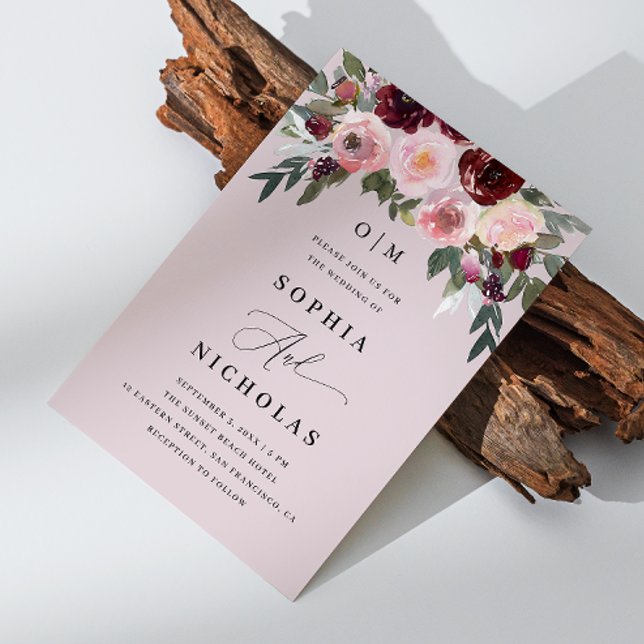 Convite de Casamento Floral Elegante Rosa Pálido | (Criador carregado)