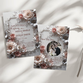 Convite de Casamento Floral Elegante Rústico 3D
