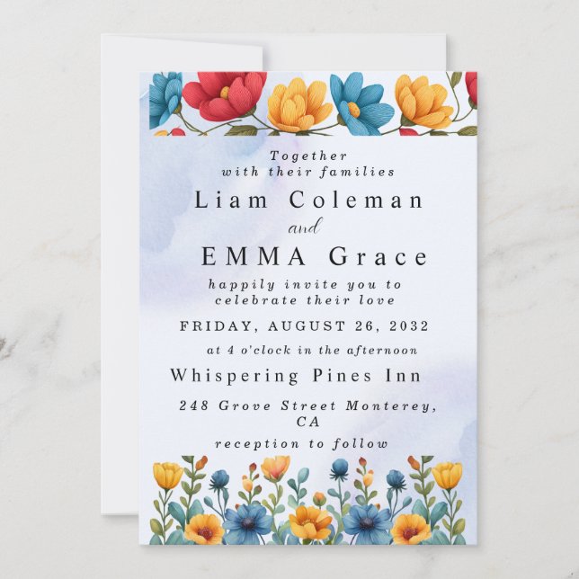 Convite de Casamento Floral em Aquarela (Frente)