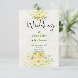 Convite de casamento floral em aquarela amarela