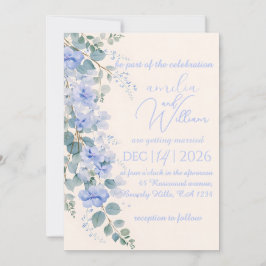 Convite de Casamento Floral em Aquarela Azul