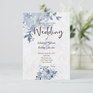 Convite de casamento floral em aquarela azul