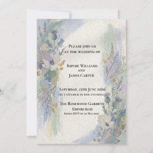 Convite de Casamento Floral em Aquarela Azul Cinza