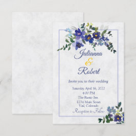 Convite de casamento floral em aquarela azul e ama