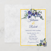 Convite de casamento floral em aquarela azul e ama