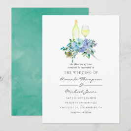 Convite de Casamento Floral em Aquarela Azul e Hor