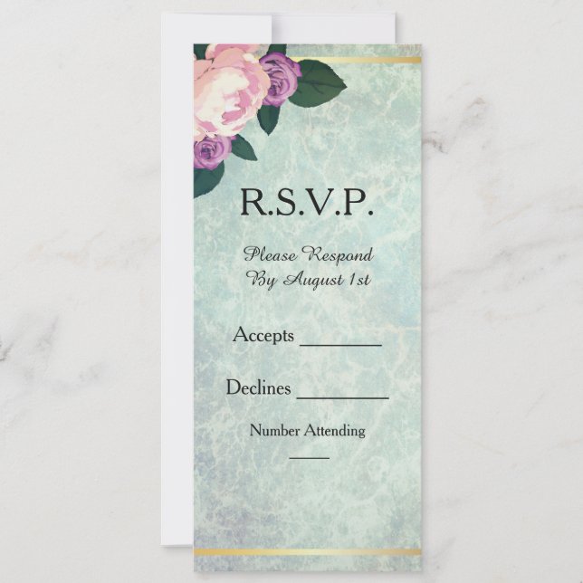 Convite de Casamento Floral em Aquarela Azul e Ros (Frente)