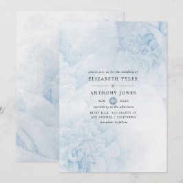 Convite de casamento floral em aquarela azul empoe