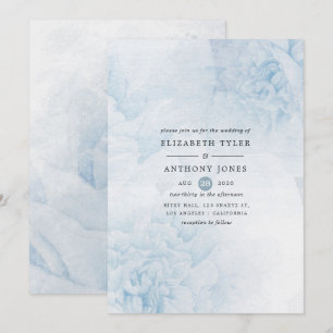 Convite de casamento floral em aquarela azul empoe