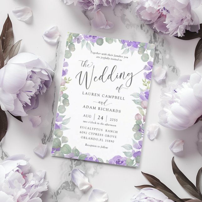 Convite de Casamento Floral em Aquarela Boho Roxo (Criador carregado)