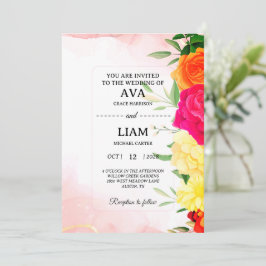 Convite de Casamento Floral em Aquarela Borgonha
