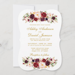Convite de Casamento Floral em Aquarela Burgundy B