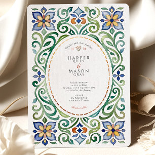 Convite de Casamento Floral em Aquarela com Azulej
