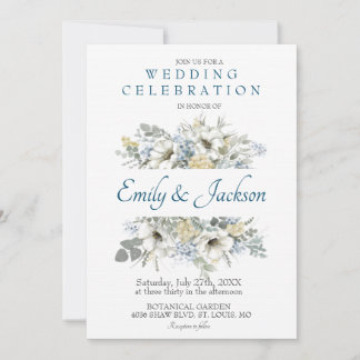 Convite de Casamento Floral em Aquarela com Eucali