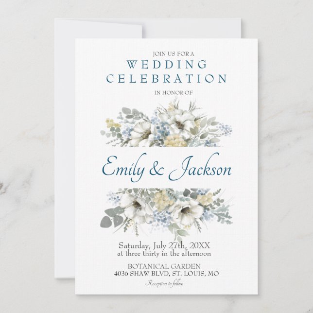 Convite de Casamento Floral em Aquarela com Eucali (Frente)