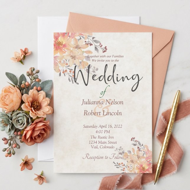 Convite de casamento floral em aquarela cor de dam (Criador carregado)