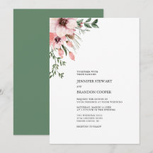 Convite de Casamento Floral em Aquarela Coral e Ve