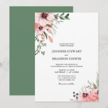 Convite de Casamento Floral em Aquarela Coral e Ve