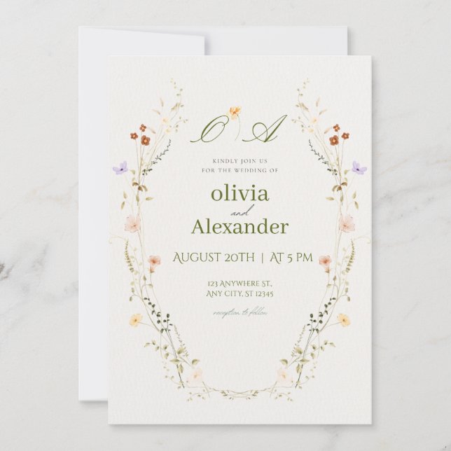 Convite de Casamento Floral em Aquarela de Luxo |  (Frente)