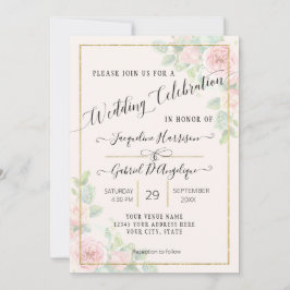 Convite de Casamento Floral em Aquarela Dourada El