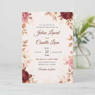Convite de Casamento Floral em Aquarela Elegante