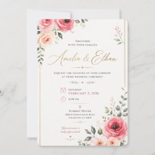 Convite de Casamento Floral em Aquarela Elegante
