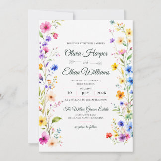 Convite de Casamento Floral em Aquarela Elegante