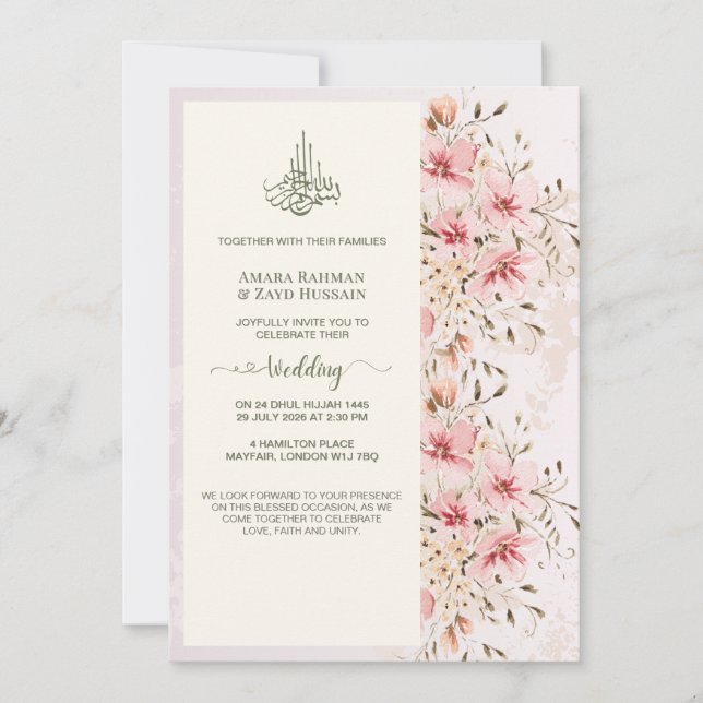 Convite de Casamento Floral em Aquarela Elegante (Frente)