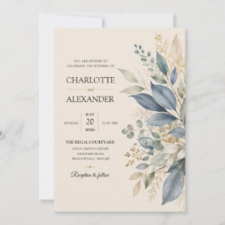 Convite de Casamento Floral em Aquarela Elegante