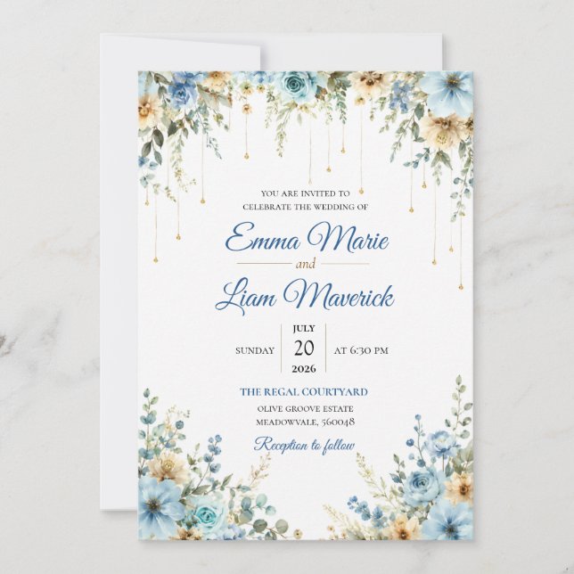 Convite de Casamento Floral em Aquarela Elegante (Frente)