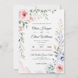 Convite de Casamento Floral em Aquarela Elegante
