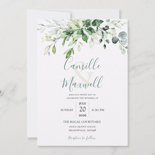 Convite de Casamento Floral em Aquarela Elegante (Frente)
