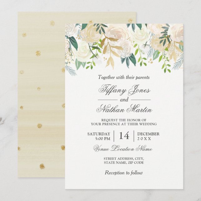 Convite de Casamento Floral em Aquarela Elegante D (Frente/Verso)