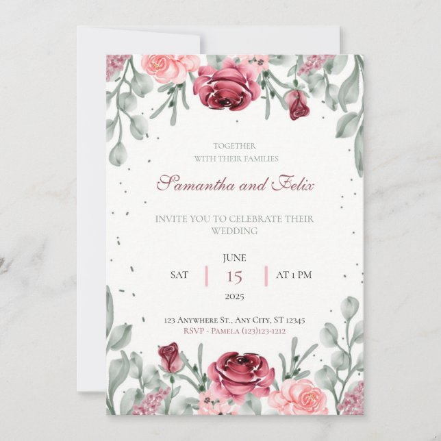 Convite de Casamento Floral em Aquarela Luxuriante (Frente)