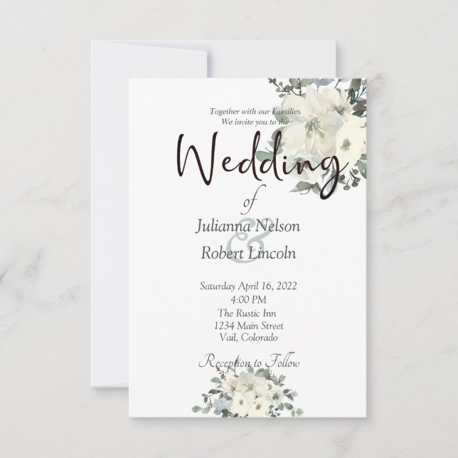 Convite de casamento floral em aquarela marfim (Frente)