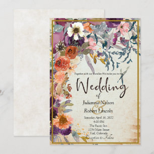 Convite de casamento floral em aquarela mista de o