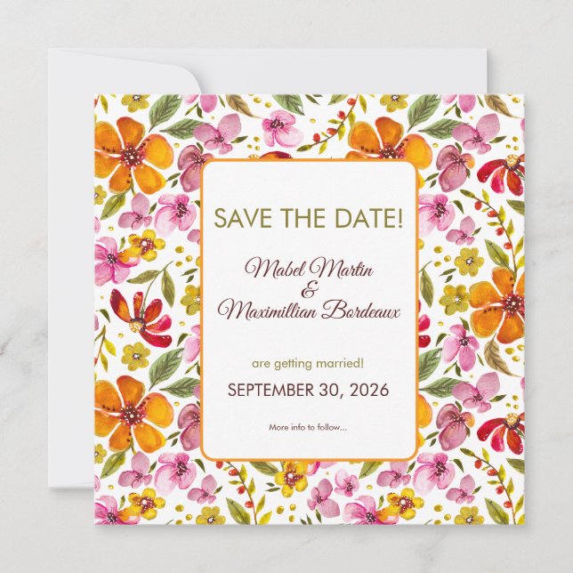 Convite de Casamento Floral em Aquarela Personaliz (Frente)