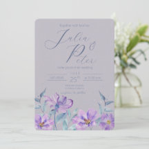 Convite de casamento floral em aquarela púrpura