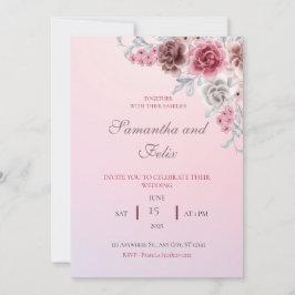 Convite de Casamento Floral em Aquarela Rosa Bonit