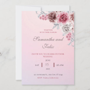 Convite de Casamento Floral em Aquarela Rosa Bonit