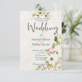 Convite de casamento floral em aquarela rosa e bra