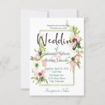 Convite de casamento floral em aquarela rosa e bra