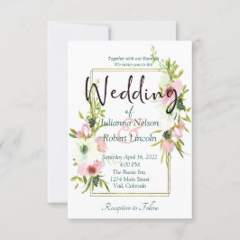 Convite de casamento floral em aquarela rosa e bra