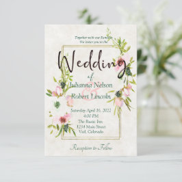 Convite de casamento floral em aquarela rosa e bra