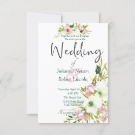 Convite de casamento floral em aquarela rosa e bra