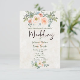 Convite de casamento floral em aquarela rosa e ver