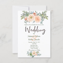 Convite de casamento floral em aquarela rosa e ver