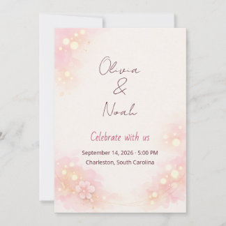 Convite de Casamento Floral em Aquarela Rosa Sonha