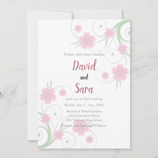 Convite de Casamento Floral em Aquarela Rosa | Sua (Frente)