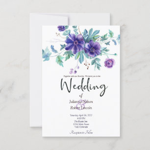 Convite de casamento floral em aquarela roxa